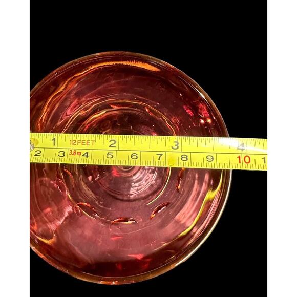 Vintage Bartlett Collins Red Cranberry Flash Thumbprint Water Goblet Lot Of 3 - Picture 11 of 11